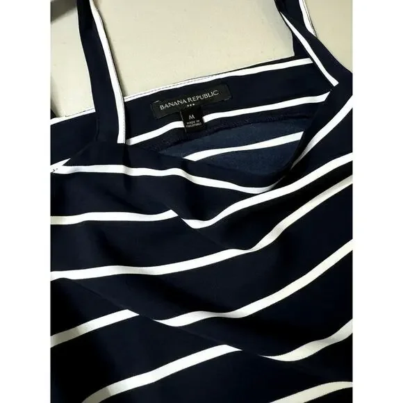 Nautical Banana Republic Medium Tie Strap Silky Tank Top Navy White Stripe - Picture 2 of 4